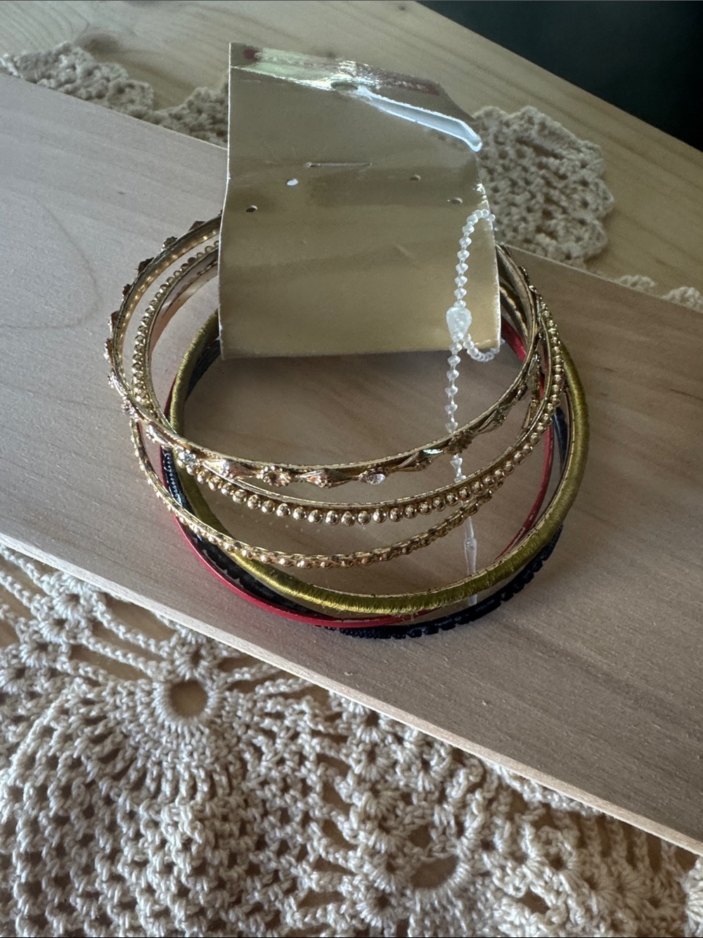 Gold and Multicolor Stacked Bangle Bracelet Set - Women Jewelry
